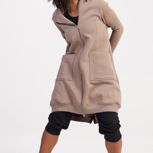 Long Zipper Fleece Maxi Hoodie with Thumb holes - Picture 6 of 8